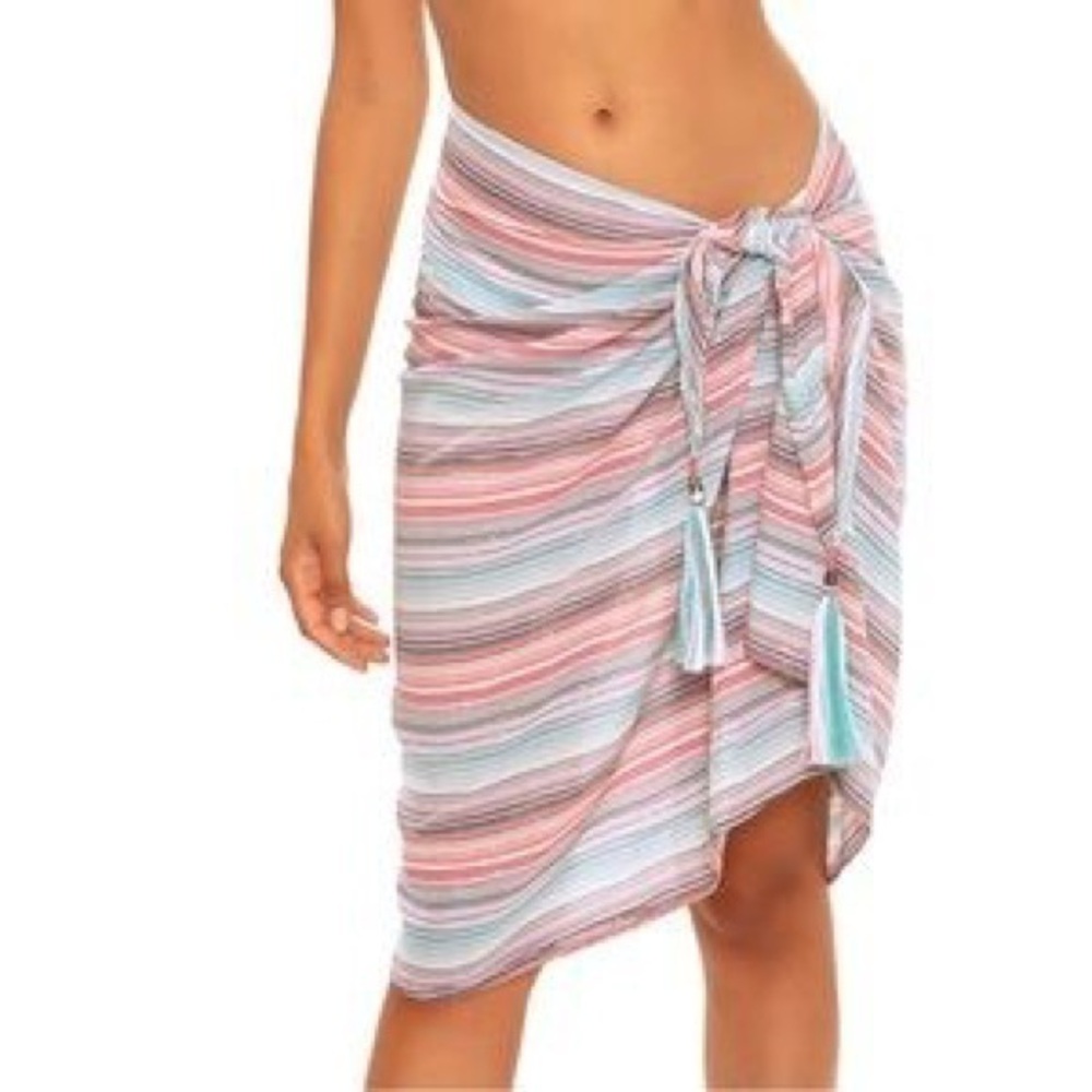 BECCA Women’s Woven Metallic Stripe Multicolor Sarong Swim Cover Up One Size New